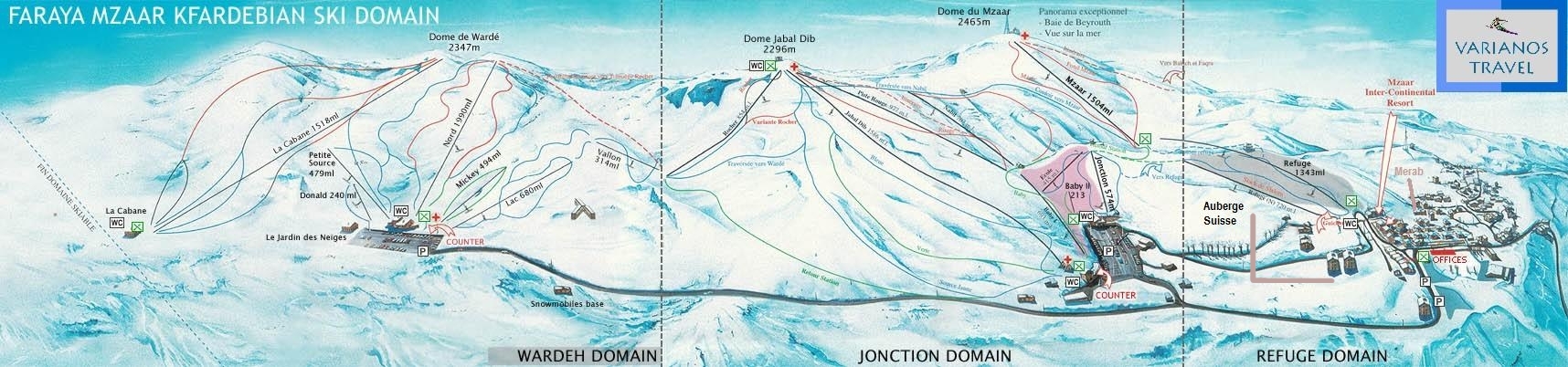 Map of Faraya Mzaar ski resort in Lebanon